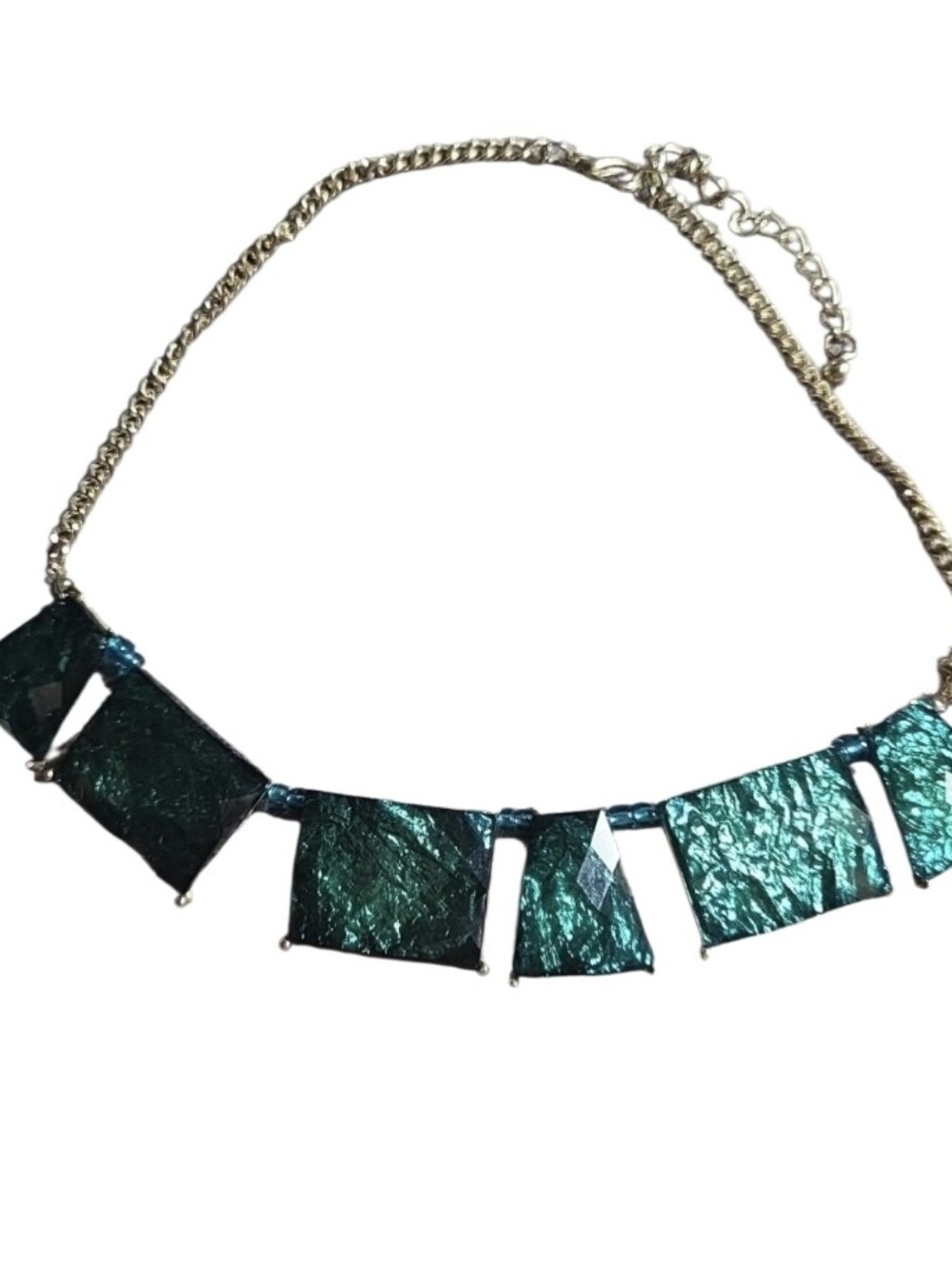New Gold Chain Necklace with Emerald Green Faceted Panels